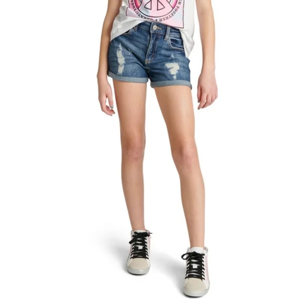 Justice Girls Distressed Mini Mom Denim Shorts